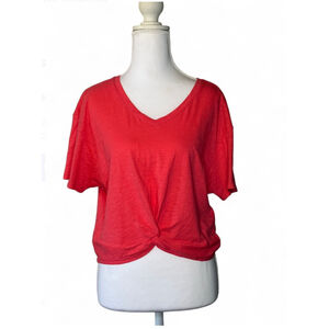 DKNY Jeans Pink Twist Front V-Neck Tee | Size M | 100% Cotton | NWT